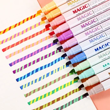 6/10/12 шт. /компл. Двухголовочный флуоресцентный маркер Magic Highlighter Pen Set Инструменты для рисования, меняющие цвет, школьные канцелярские принадлежности