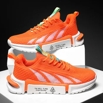 Весенние новые оранжевые мужские кроссовки для бега, вязаная спортивная обувь с низким вырезом, женская легкая дышащая спортивная обувь, мужские кроссовки
