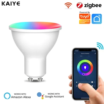 Zigbee GU10 Умные Светодиодные Лампы RGB C + W Белый 5 Вт Лампы с Регулируемой Яркостью Tuya Smart Life APP Control Прожекторная Лампа Работает с Alexa Google