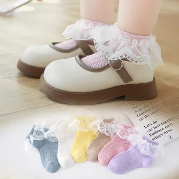 Весенне-летние носки для девочек с рюшами для новорожденных, кружевные носки принцессы с цветами, сетчатые носки для девочек, дышащие короткие носки из сетки для малышей