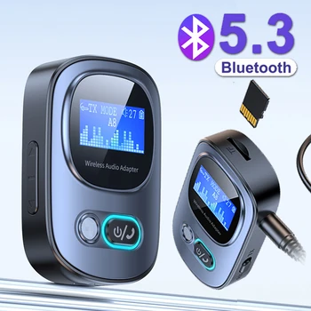 Автомобильный адаптер Bluetooth 2 в 1 Bluetooth 5.3 Стерео передатчик Приемник Беспроводной 3,5 мм разъем Aux Адаптер Автомобильный комплект Поддержка микрофона TF