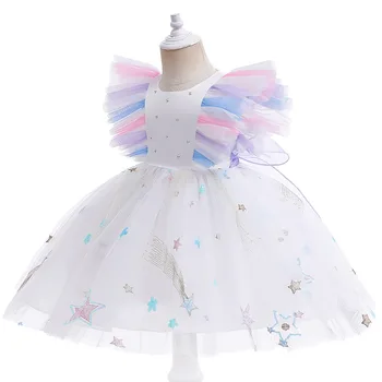 Платье для маленьких девочек от 0 до 5 лет, детское платье, юбка принцессы с блестками, платье-пончо с развевающимися рукавами, сетчатое платье для девочек, платье для вечеринки по случаю дня рождения