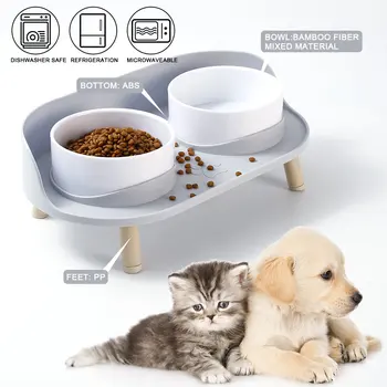 Новая двойная миска для кошек, нескользящая, защищающая шею, миска для собак, миска для воды для кормления домашних животных, кормушка для кошек и щенков, товары для собак, миски для собак