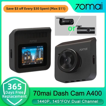 70mai Dash Cam A400 1440P Камера Автомобильный видеорегистратор Автоматический Видеомагнитофон Спереди и сзади с двойным обзором 24-часовой монитор парковки Управление приложением