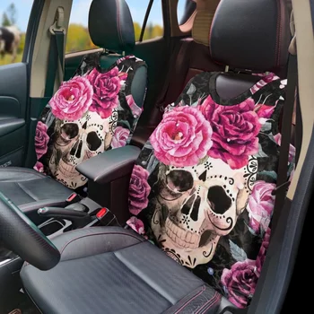 Готический череп с розовым рисунком 2шт автомобильных жилета Чехлы для сидений внедорожников Моющихся передних автомобильных подушек Универсальные легко моющиеся
