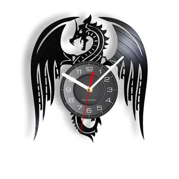 Настенные часы с драконом, сделанные из переработанного винилового альбома Flying Dragon, винтажные настенные часы с животными, вырезанные лазером, Лонгплей, шикарный декор для стен
