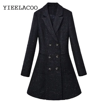 Черное твидовое пальто, двубортный цельный осенне-зимний женский жакет, Новый Небольшой аромат, яркое женское пальто с проволочной оплеткой