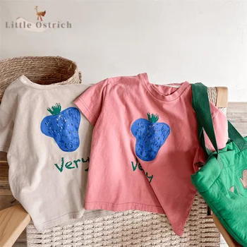 Хлопковая футболка с фруктовым принтом для маленьких девочек и мальчиков, Летняя Детская Толстовка С коротким рукавом и круглым вырезом, Повседневный Пуловер, Одежда для Малышей 18 М-10 ЛЕТ