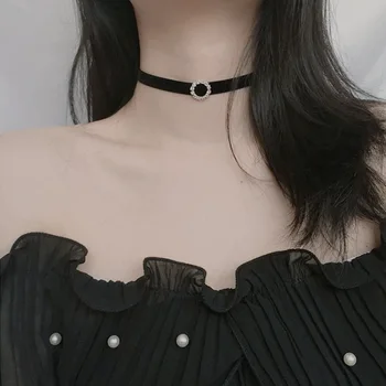 Модные, сексуальные, черные Бархатные колье-чокеры в стиле панк, ожерелье с кристаллами 