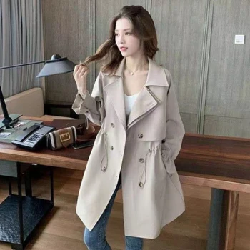 Женская ветровка, Весенне-осенняя Корейская одежда, повседневное пальто больших размеров, тренч средней длины, женская свободная верхняя одежда Tide