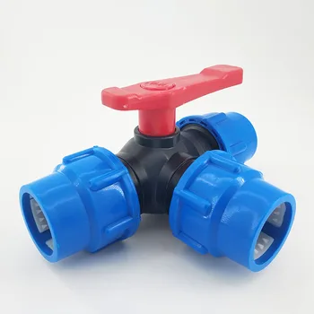 PE тройник быстрого доступа 32 мм быстроразъемные фитинги для водопроводных труб Пластиковый шаровой кран быстрого действия трехходовой переключатель клапанов