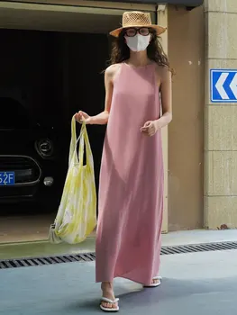 Летнее женское повседневное однотонное платье со свободным ремешком