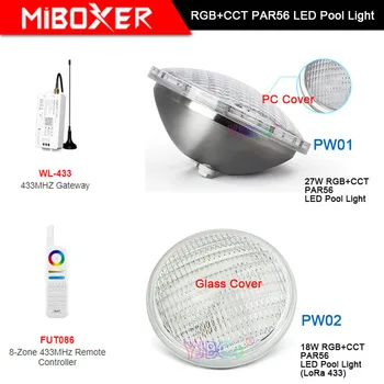 PW01 PW02 RGB + CCT 18 Вт/27 Вт Подводная светодиодная Лампа Miboxer PAR56 LED Pool Light Водонепроницаемый IP68; Шлюз 433 МГц, 8-Зонный Пульт Дистанционного управления