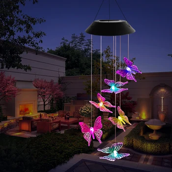 Солнечная бабочка Ветряной перезвон Наружные солнечные подвесные светильники, меняющие цвет для садовой подарочной лампы