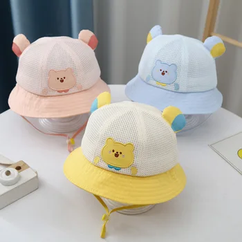 Головные уборы для младенцев и малышей с летней сеткой, тонкая дышащая солнцезащитная шляпа рыбака, милая шляпа от солнца для мальчиков и девочек