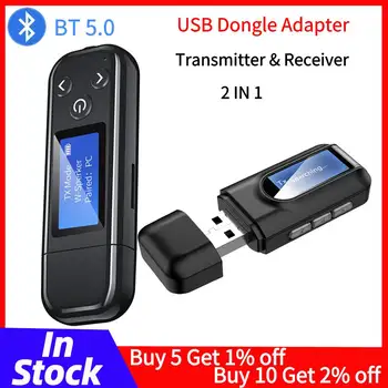 Адаптер 3.5 AUX Bluetooth 5.0 Беспроводной USB Bluetooth Приемник Музыкальный аудиопередатчик для ПК ТВ Автомобильный AUX Adaptador ЖКдисплей