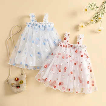 Citgeett Летнее Детское платье для маленьких девочек с цветочной вышивкой, без рукавов, Тюлевое сетчатое платье, костюм