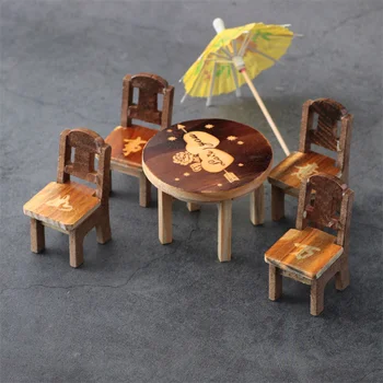 Стол и стул для отдыха, миниатюрные предметы, модель из смолы, Аксессуары для плюшевых кукол, Украшение кукольного домика, Игрушки ручной работы