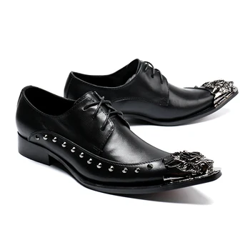 Мужские свадебные туфли-оксфорды с заклепками ручной работы, черные мужские модельные туфли с перфорацией типа 