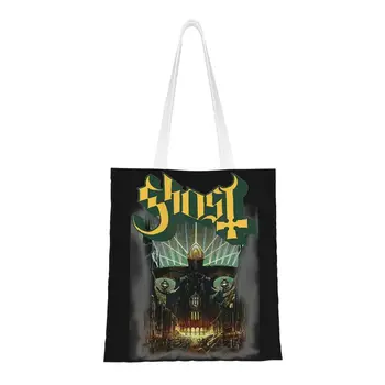 Модная винтажная сумка-тоут Ghost Halloween, предназначенная для покупок в стиле хэви-метал рок-группы, холщовая сумка для покупок в продуктовых магазинах, наплечная сумка для покупок