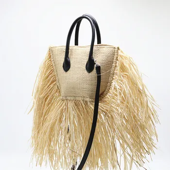 Богемная соломенная сумка из рафии, женские сумки, дизайнерские пляжные сумки с кисточками для женщин, летняя плетеная сумка из ротанга 2022 года