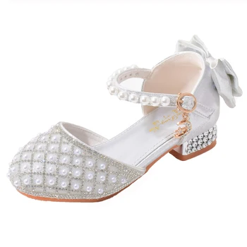 Обувь для девочек, модные туфли принцессы со стразами, кожаные туфли с жемчугом для девочек, роскошная дизайнерская обувь для детей, сандалии