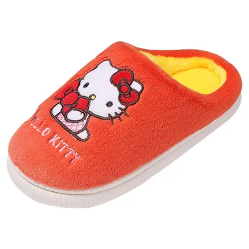 Хлопчатобумажные тапочки Hello Kitty для девочек, осенне-зимние детские милые плюшевые тапочки с героями мультфильмов, детская домашняя хлопчатобумажная обувь с сумкой на каблуке