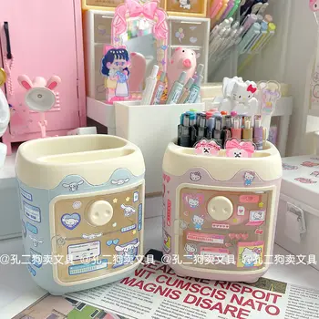 Sanrios Держатель для ручек для свиней Diy Наклейки Hello Kitty Kuromi Melody Kawaii для хранения настольных карандашей, кисточек, многофункциональная коробка для хранения