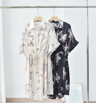 naizaiga 100 шелковое платье из креп-шелка с коротким рукавом и принтом, женская длинная шелковая рубашка с цветочной талией, юбка тонкая, PZ103