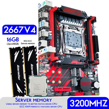 Комплект материнской платы Atermiter X99 D4 с процессором Xeon E5 2667 V4 CPU LGA 2011-3 DDR4 16GB 2X8GB 3200 МГц REG ECC RAM