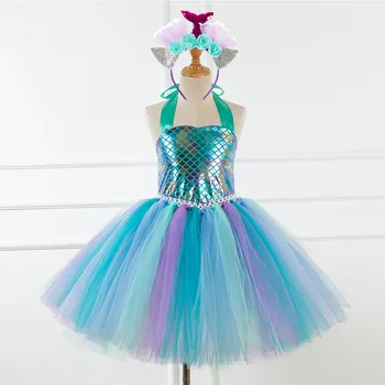 Платье для девочек из тюля Русалки, свадебное платье 2020, новые модные летние платья принцессы, бальное платье с цветами на голове