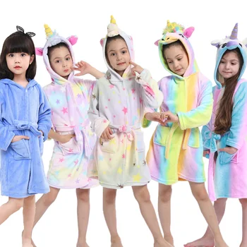 Зимне-осенняя одежда для девочек, детские халаты с капюшоном и длинными рукавами, детская пижама, халат для младенцев, ночная рубашка с единорогом