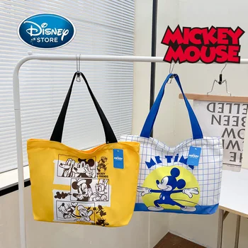 Сумка-тоут Disney с Микки Маусом и Минни через плечо Стильная холщовая сумка-тоут с внешним карманом на молнии сверху Предметы первой необходимости