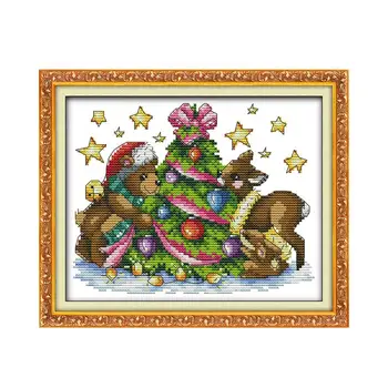 Плюшевый Мишка в рождественском наборе для вышивания крестиком с рисунком 14 карат, количество стежков на холсте 11 карат, вышивка, рукоделие ручной работы, плюс