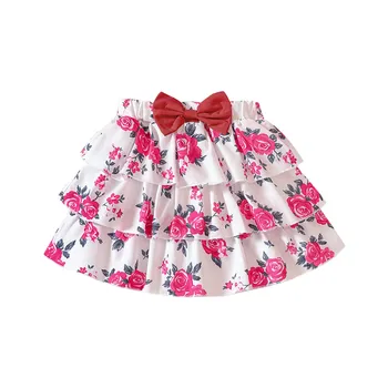 Короткая юбка для младенцев и малышей, многослойная юбка с бантом и розовым принтом для девочек, розовая юбка-полукомбинезон, повседневная юбка-бальная юбка, пальто для девочки 18 месяцев