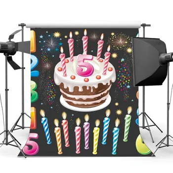 Фон для поздравлений с Днем Рождения Сладкий Детский торт с цифрами Алфавита Свечи Боке Блестки Обои Фон для фотографии