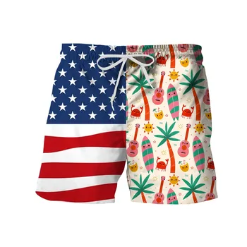 Мужские Модные Гавайские Пляжные шорты с принтом Дня Независимости, Облегающие Спортивные Повседневные Шорты, Брюки, Мужские Шорты шорты мужские Shorts