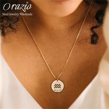 Изготовленное на заказ ожерелье Orazio Constellation для женщин и девочек из нержавеющей стали, Индивидуальная Круглая подвеска, цепочка на шею, подарок на День рождения