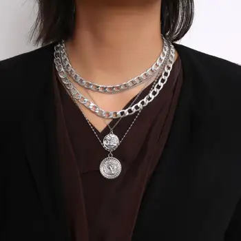 Женское ожерелье с многослойными подвесками в виде монет, ювелирное изделие с гальваническим покрытием, кубинское ожерелье-цепочка для клуба