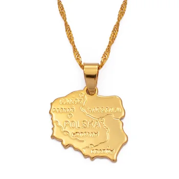 Anniyo карта Польши ожерелье подвески для женщин ювелирная карта золотого цвета Польши цепочка мода #004010