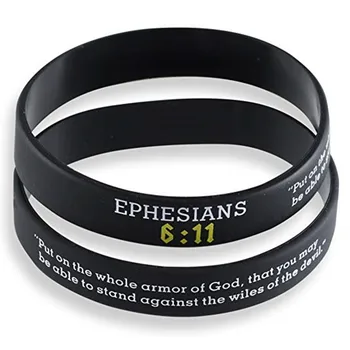 300шт Библейских Стихов к Ефесянам 6: 11 Черные Резиновые браслеты Силиконовые браслеты
