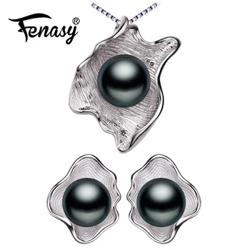 Наборы ювелирных изделий из жемчуга FENASY, цепочка с подвеской из натурального жемчуга, ожерелье из стерлингового серебра 925 пробы, серьги-гвоздики для женщин в форме раковины