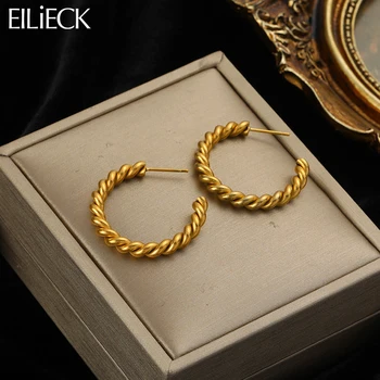 Серьги-кольца EILIECK из нержавеющей стали 316L В простом стиле, серьги-гвоздики золотого цвета для женщин, модные серьги, ювелирные изделия, подарки