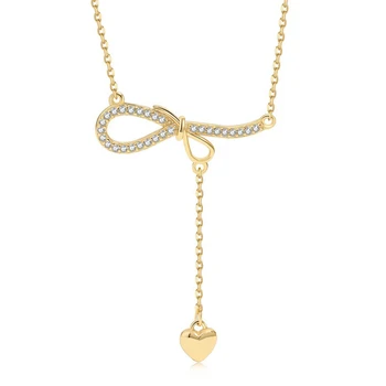 Ожерелье из стерлингового серебра WPB S925 Женское Ожерелье с блестящей кисточкой и бантом, женские роскошные ювелирные изделия, яркий дизайн с цирконием, подарок для девушки, Вечеринка