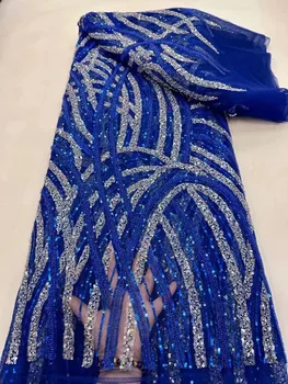 Royal blueFrance Высококачественная Кружевная Ткань Ручной Работы Из Бисера В Нигерийском Стиле С Вышивкой 3D Бисером, Блестками, Сетчатая Кружевная Ткань Для Свадебного Платья