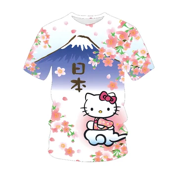 Летние Новые мужские футболки Kawaii Hello Kitty с 3D принтом SanrioT, Мультяшная футболка с короткими рукавами, Крутые Повседневные Топы Унисекс Оверсайз