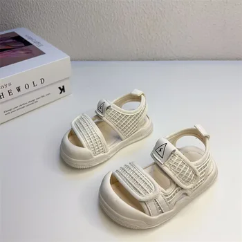2023 Летняя однотонная сетчатая дышащая обувь для малышей для мальчиков и девочек, нескользящая пляжная обувь для малышей, детские сандалии, спортивная обувь