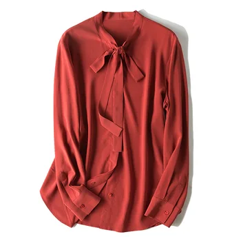 Тяжелая шелковая рубашка толщиной 19 мм, Тонкая лента, женская рубашка из шелка тутового цвета с длинным рукавом, Красная иностранная рубашка, Новинка 2023 года