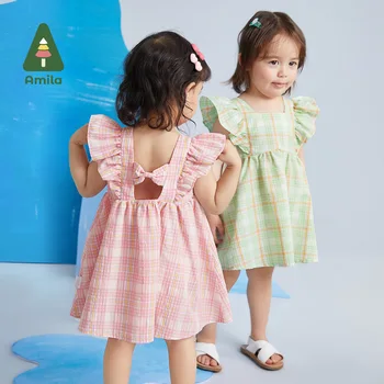 Amila 2023 Летняя Новая одежда для маленьких девочек хлопчатобумажные детские платья для маленьких девочек Милая клетчатая одежда для маленьких девочек Платье принцессы