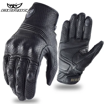 Летние мотоциклетные перчатки BERIK из 100% натуральной кожи, дышащие винтажные перчатки для езды на мотоцикле, мужские перчатки для мотокросса с полным пальцем